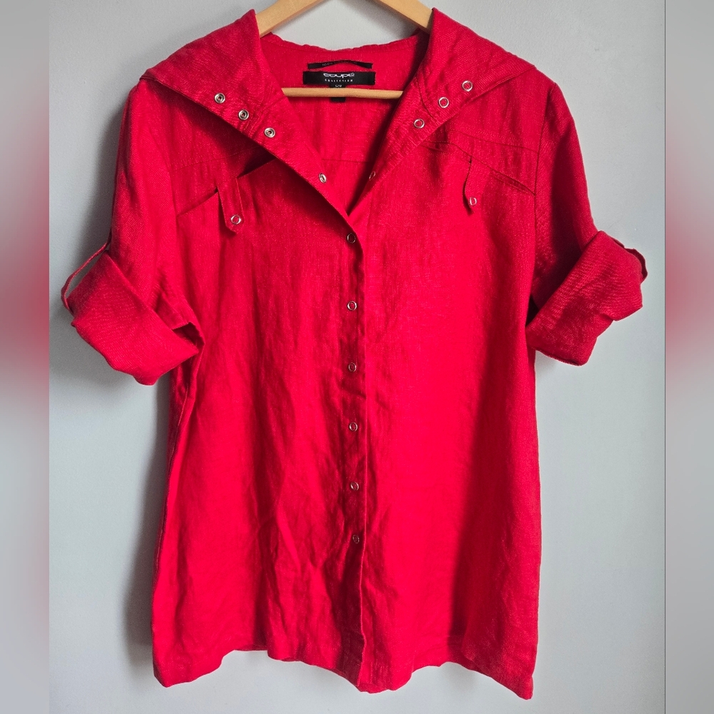 COUPÉ COLLECTION Red Linen Hooded Jacket